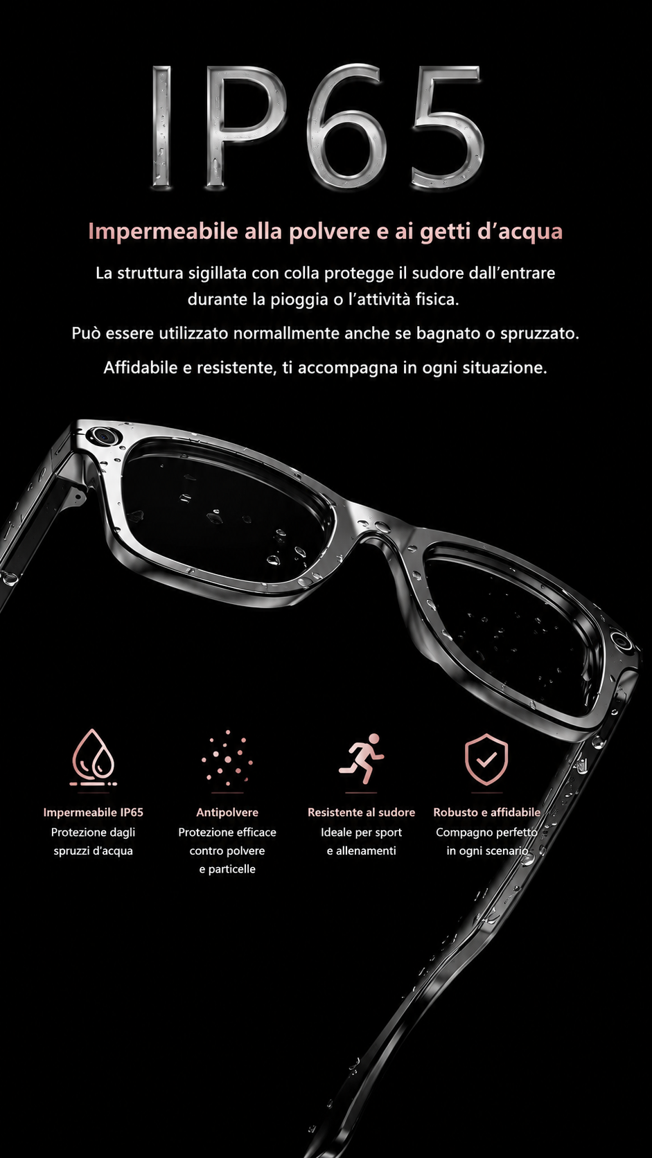 Occhiali Smart AI Bluetooth — Fotocamera Integrata, Traduzione in Tempo Reale, Anti Luce Blu