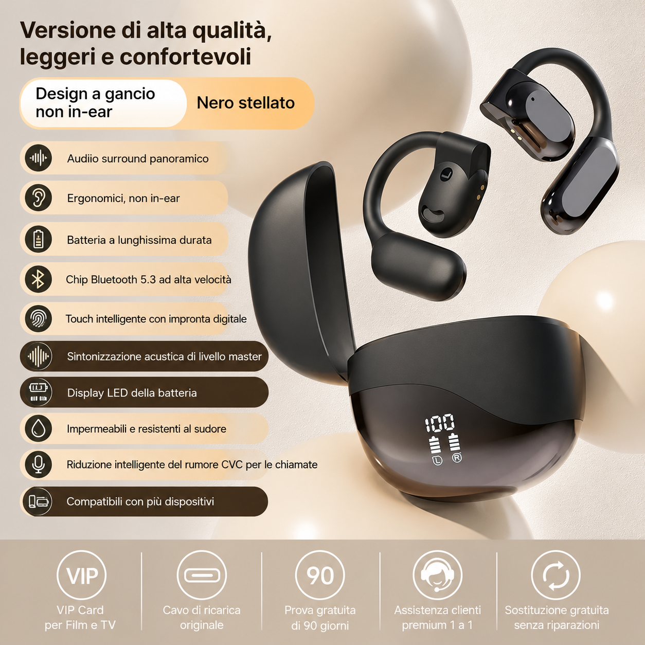 Cuffie Bluetooth a Conduzione Ossea M62 — Open-Ear, 8 Ore di Autonomia, Impermeabili, Riduzione del Rumore