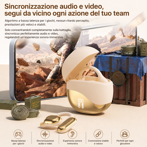 Cuffie Bluetooth a Conduzione Ossea M62 — Open-Ear, 8 Ore di Autonomia, Impermeabili, Riduzione del Rumore
