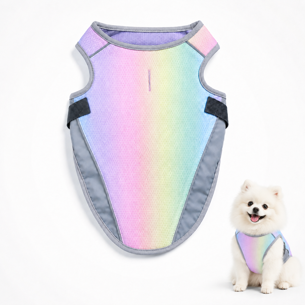 Summer Dog Cooling Vest — Lightweight Pet Shirt S–2XL Dark Blue & Rainbow